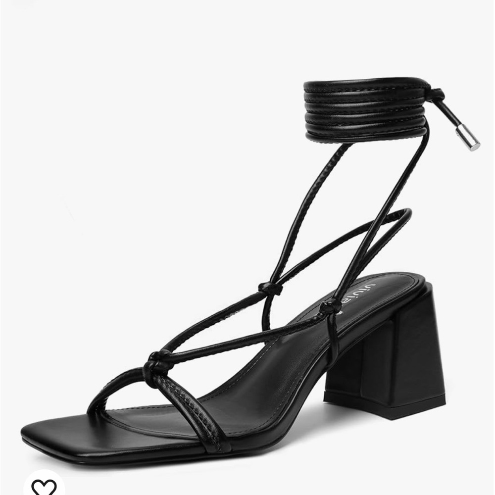 Black lace up block heel